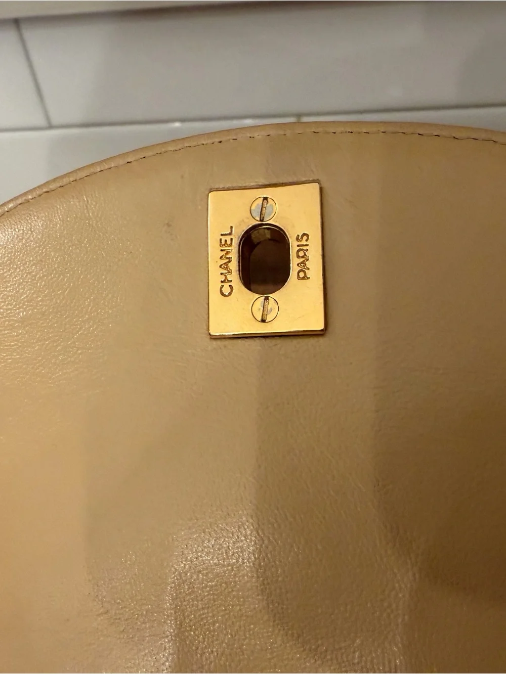 CHANEL Quilted Shoulder Bag in Tan with Gold Hardware